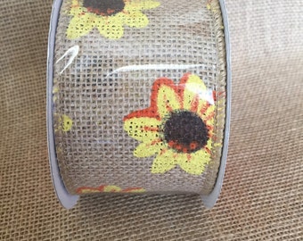 Sunflower Burlap Ribbon 2.5" x 15ft Wedding Decor Jute Wreath fall leaf autumn