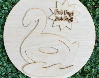 Pool Summer DIY sign - Flamingo home decor door hanger round wreath floral supply wreath center blank