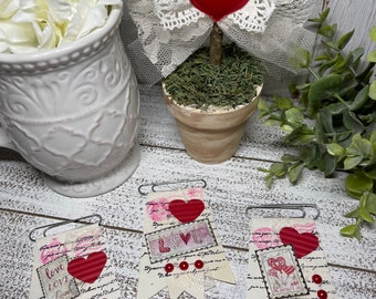 Handmade paper clips - Love Motivational planners junk journals ephemera vintage notebook bookmark altered scrapbook XOXO heart