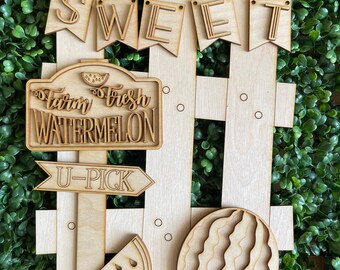 Watermelon Fence DIY sign - fresh sweet leaning home decor door hanger wreath floral supply wreath center blank table top