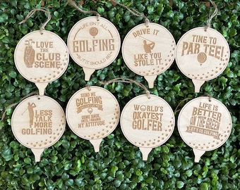Golf Ornament - Gift tag Party event favor golfer course sport exercise putt range greens clubs bag cart tournament