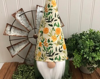 Spring Summer Gnome - yellow floral rose green
