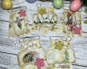 Handmade paper clips - Easter Eggs Flowers planners junk journals ephemera vintage notebook bookmark altered scrapbook cross