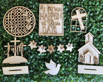Easter DIY Tiered Tray sign - Religious home decor centerpiece vignette craft supply sign kit blanks
