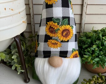 Sunflower Gnome - Buffalo check decor tiered tray kitchen shelf sitter floral black and white