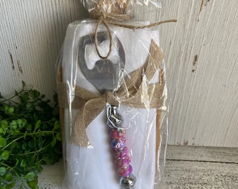 Hostess Gift Set - mini charcuterie board, white napkin, beaded bottle opener - party favor, housewarming, dorm decor college