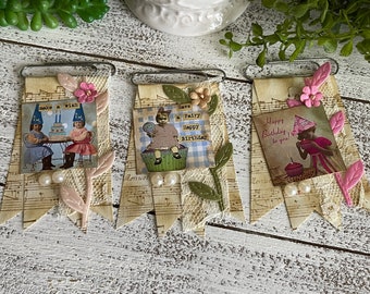 Handmade paper clips - Happy Birthday Motivational planners junk journals ephemera vintage notebook bookmark altered embellishment scrapbook