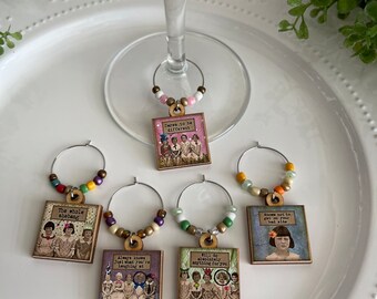 Wine glass charms Set of 5 - Friendship Party favor hostess gift place settings event decor sassy diva funny girlfriend hostess housewarming