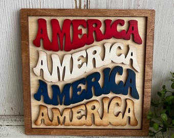 America Wood sign - July 4th Independence Day USA Patriotic home decor door hanger round celebration party 250th anniversary