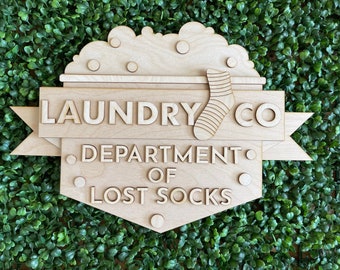 Laundry DIY wood sign - Dept of lost socks unfinished cut out door hanger wall decor craft supply sign kit blanks round wreath sign