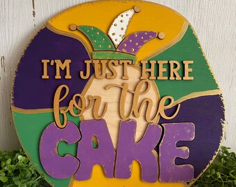 Mardi Gras King Cake wood sign - green yellow purple modern home decor tabletop shelf sitter