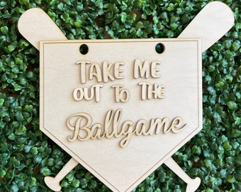 Baseball DIY wood sign - Take me out to the Ballgame unfinished cut out door hanger wall decor craft supply sign kit blank round wreath sign