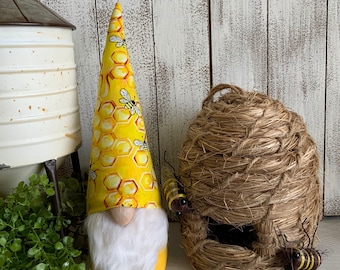 Bee Gnome mini - decor tiered tray kitchen shelf sitter floral honey honeycomb hive queen bee spring summer