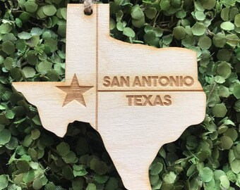 San Antonio Texas Tag Ornament - City hometown TX souvenir keepsake memory state 2022 wood laser engraved welcome gift home