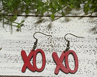 Valentine Earrings - heart dangle statement wood favor gift hoop boho love kisses Xoxo sexy arrow Cupid