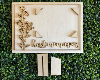Mom DIY wood sign - Best mother ever unfinished cut out door hanger wall decor craft supply sign kit blanks wreath sign