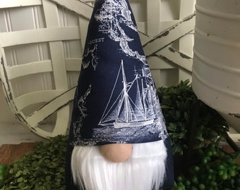 Nautical Gnome - Ship Map Sailing Yacht water blue white seaside boat anchor compass navy beach rowing