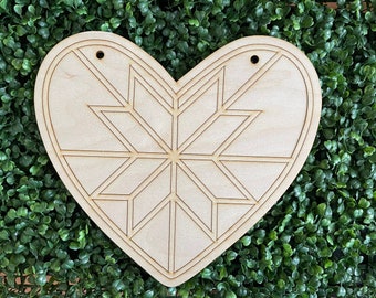 Valentine DIY wood sign - Heart Quilt style unfinished cut out door hanger wall decor craft supply sign kit blanks round wreath sign