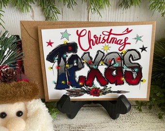 Texas Greeting Card - Blank note card Lone Star State Texan TX Longhorn Christmas Merry