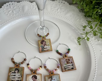 Wine glass charms Set of 5 - Party favor hostess gift place settings event decor sassy diva funny girlfriend hostess housewarming