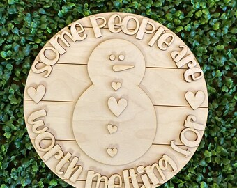 DIY wood sign - Snowman People melting for unfinished cut out door hanger wall decor craft supply sign kit blanks round wreath sign