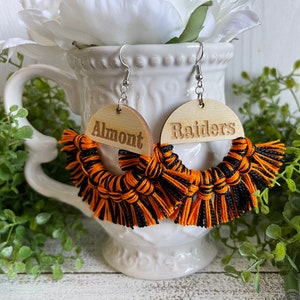 Custom Fringe earrings dangle statement wooden football team spirit jewelry high school tassel jewelry little league homecoming image 6