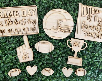 Football season DIY wood tiered tray set- game day unfinished cut out door hanger wall decor craft supply sign kit blanks wreath sign