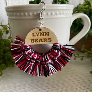 Custom Fringe earrings dangle statement wooden football team spirit jewelry high school tassel jewelry little league homecoming image 4