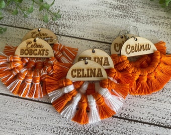 Celina Texas earrings fringe - small town dangle statement fringe wood orange white custom options