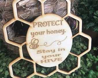 Bee mini wood sign for tiered trays - Bee Theme Hive Queen Bee Honey farmhouse rustic spring shelf display