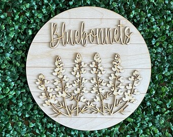 Bluebonnets DIY wood sign - Texas unfinished cut out door hanger wall decor craft supply sign kit blanks wreath sign