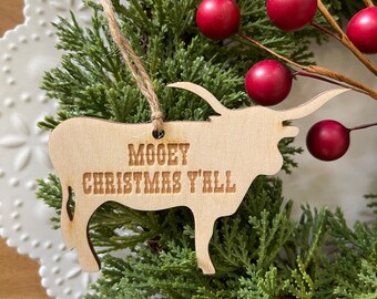 Mooey Christmas Longhorn Ornament Christmas tag 2023