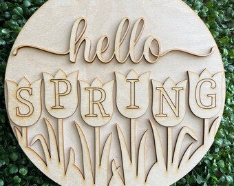 Hello Spring DIY sign - Tulips flowers home decor door hanger round wreath floral supply wreath center blank