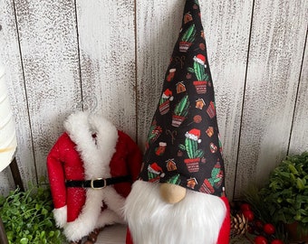 Christmas Gnome - Cactus green black red festive southwest Santa hat stocking