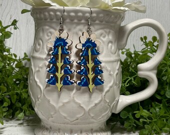 Texas Bluebonnet Earrings - Lone Star State Texan wildflowers Spring field photo dangle hand painted  lightweight