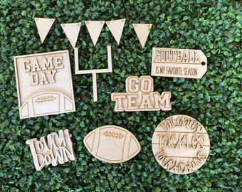 Football Game Day DIY wood tiered tray set- unfinished cut out door hanger wall decor craft supply sign kit blanks round wreath sign