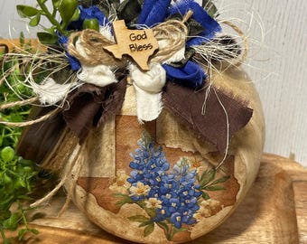 Handmade Bluebonnet Jar - Texas Wildflower Rustic Decor God Bless