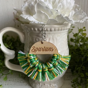 Spartans Fringe earrings - dangle statement wooden football team spirit jewelry high school tassel lightweight jewelry little league