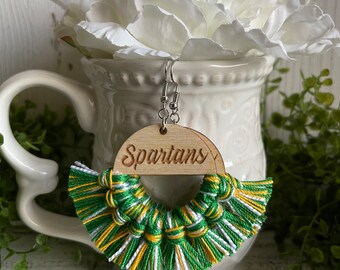 Spartans Fringe earrings - dangle statement wooden football team spirit jewelry high school tassel lightweight jewelry little league