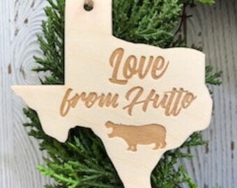 Love from Hutto Texas Tag Ornament TX small town downtown 2023