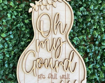 Fall DIY wood sign - Oh my Gourd Floral Squash Thanksgiving pumpkin unfinished cut out home decor craft supply kit blanks table top standing