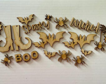 Halloween DYI wood cutouts - embellishments accents blanks craft supply ephemera scrap unfinished fall