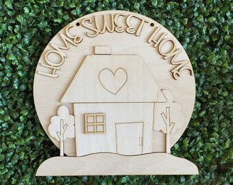 Home Sweet Home DIY wood sign - Family housewarming realtor gift hostess gift round unfinished home decor blank