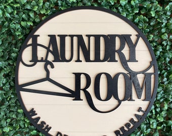 Laundry wood sign - Wash and fold painted sign home decor hanger simple classic