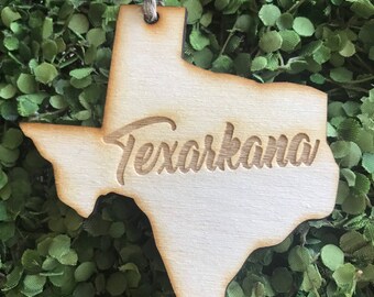 Texarkana Texas Tag Ornament - City hometown TX souvenir keepsake memory state 2020 wood laser engraved skyline welcome gift home