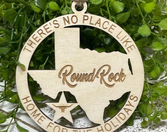 Round Rock Texas Ornament TX tag - No place like home Texas State hometown city keepsake