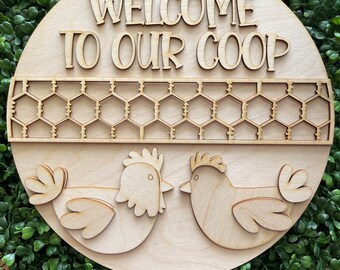 Chicken DIY sign - Coop hen house run farm ranch eggs home decor door hanger round wreath floral supply wreath center blank