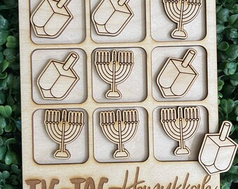 Tic Tac Toe Hanukkah game DIY - kids table celebration menorah dreidel gift present game room night dorm realtor welcome guest house