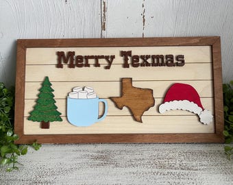 Christmas wood sign - Merry Texmas Rectangle Texas pride
