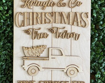 Christmas Tree farm DIY wood sign - Truck unfinished cut out door hanger wall decor craft supply sign kit blanks wreath